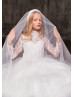 Long Sleeves Beaded White Lace Glitter Tulle Flower Girl Dress